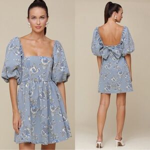 NWT AVEC LES FILLES Floral Blue Puff Sleeve Babydoll Dress Sz XL